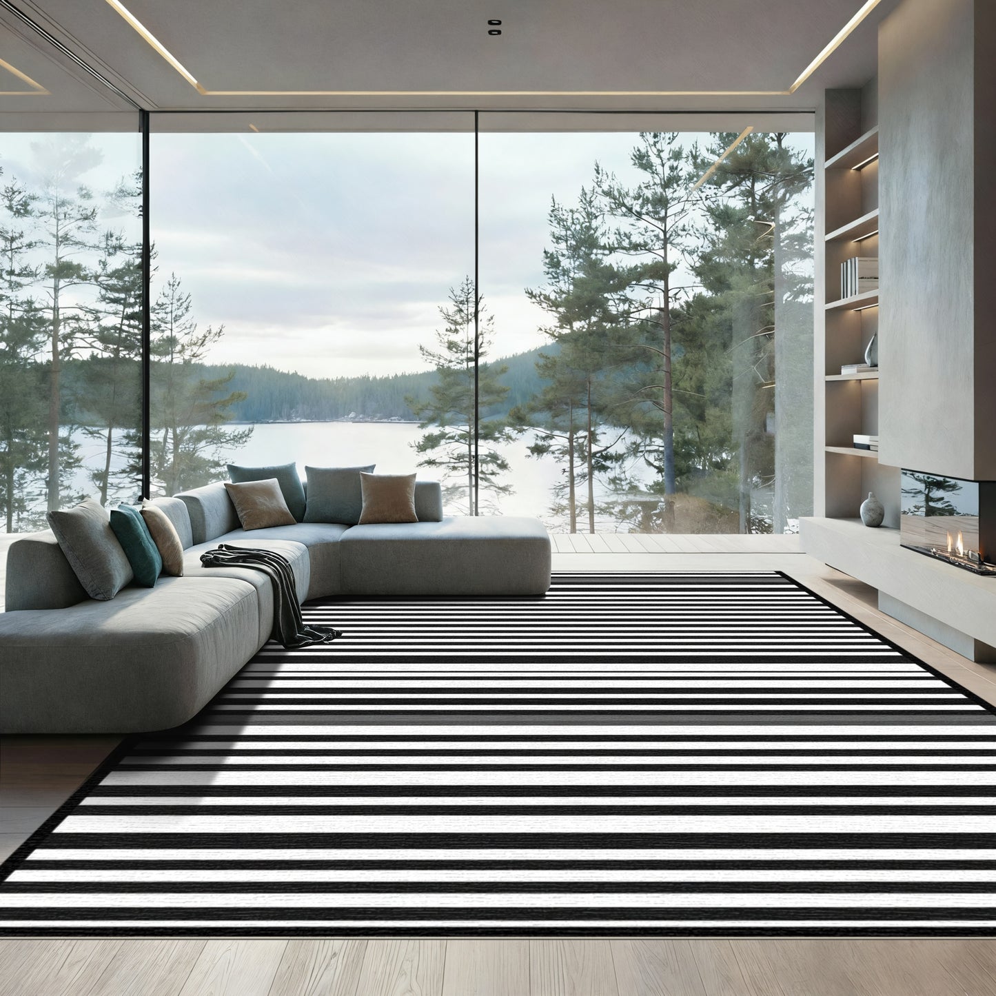 Black White Gray Horizontal Stripe Rug