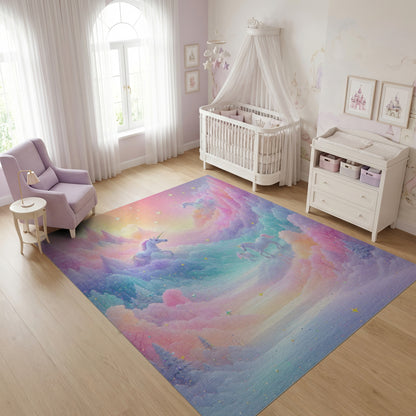 Dreamy Pastel Unicorn Mountains Stars Rug