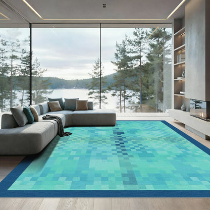 Aqua Blue Pixelated Butterfly Rug