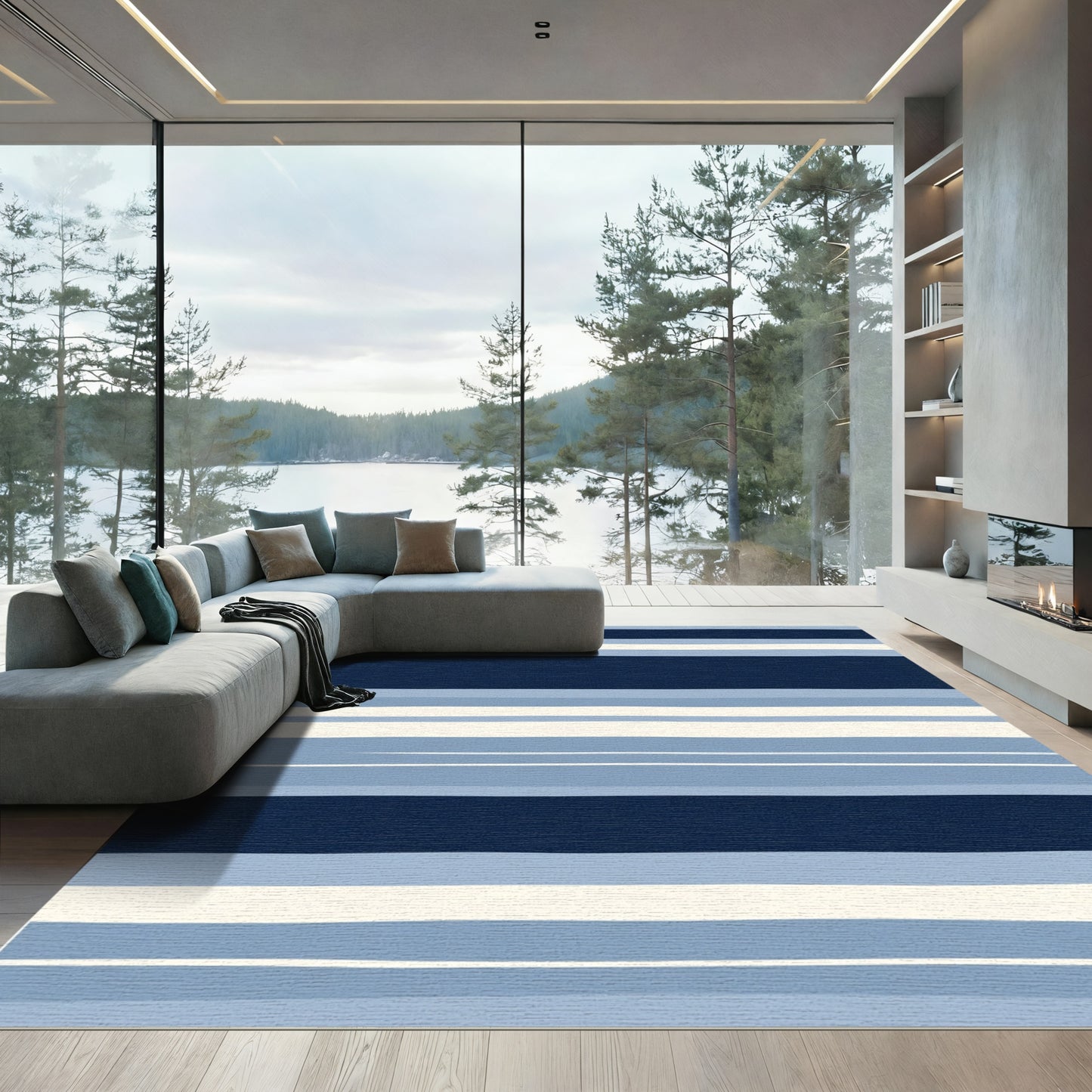 Midnight Blue Horizontal Stripe Rug
