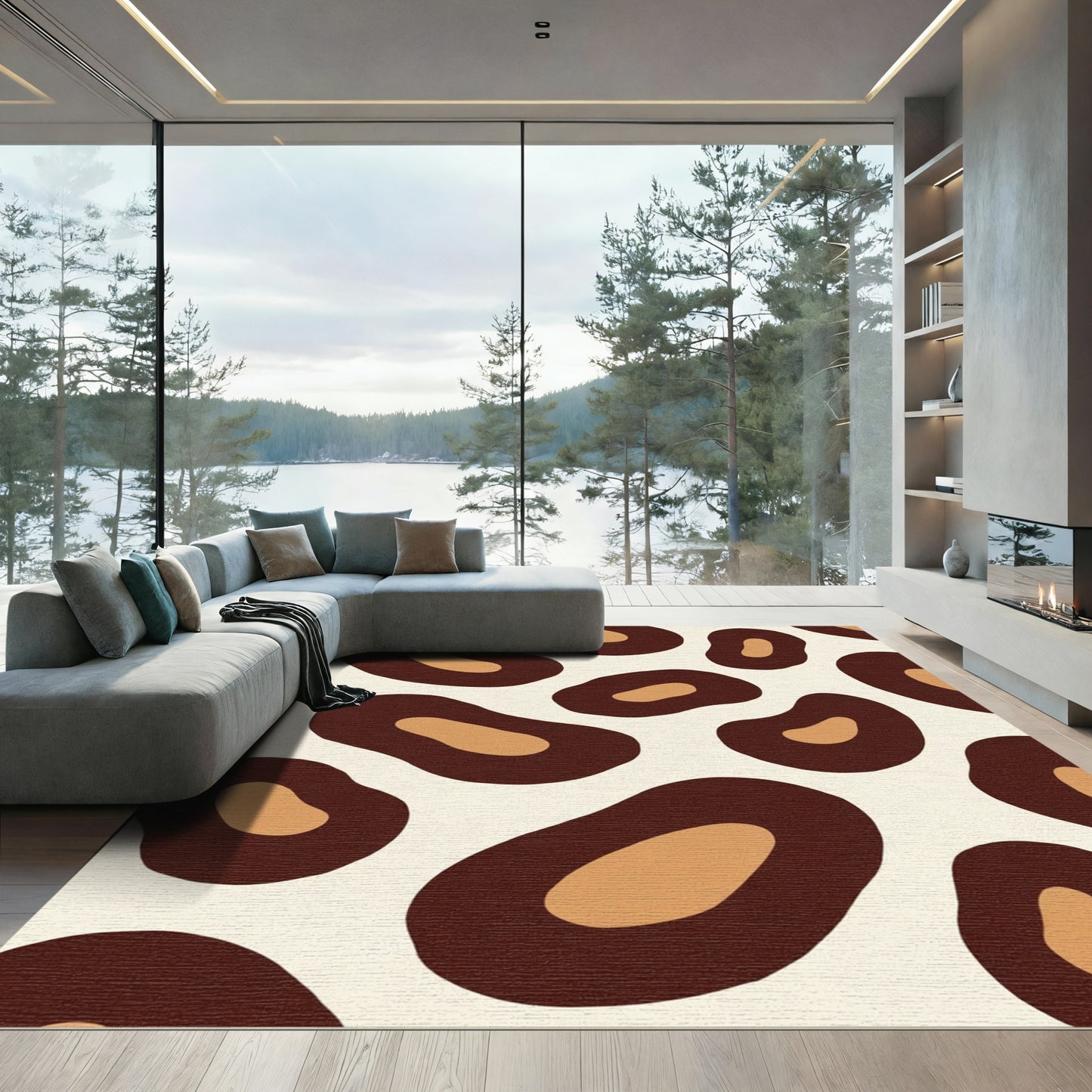 Brown Tan Spots Animal Print Rug
