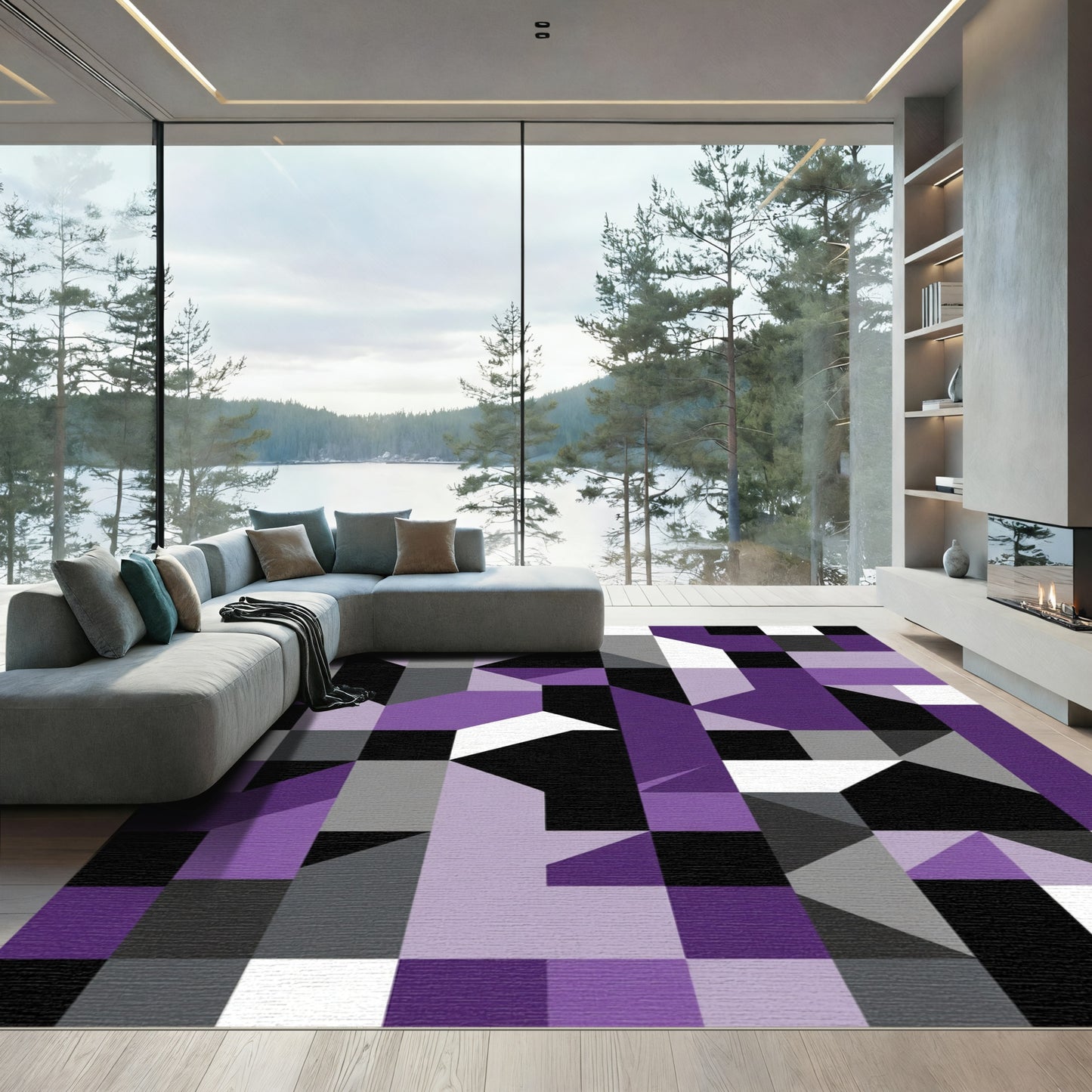 Modern Geometric Lavender Abstract Rug