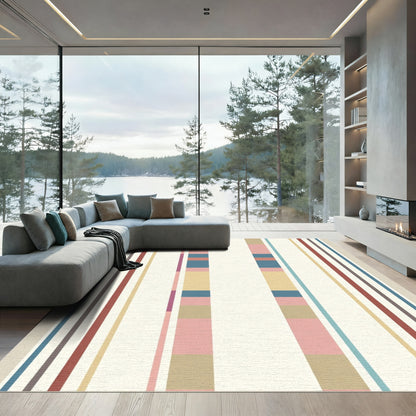 Coral Pink Blue Wide Stripe Rug