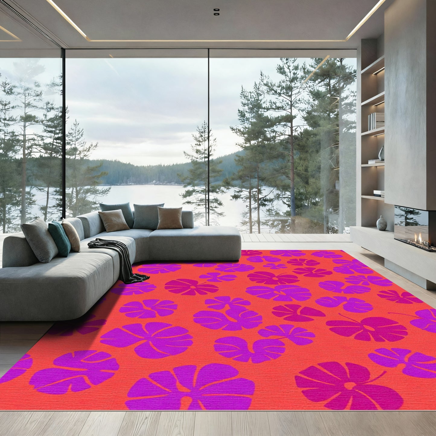 Vibrant Fuchsia Leafy Canopy Rug