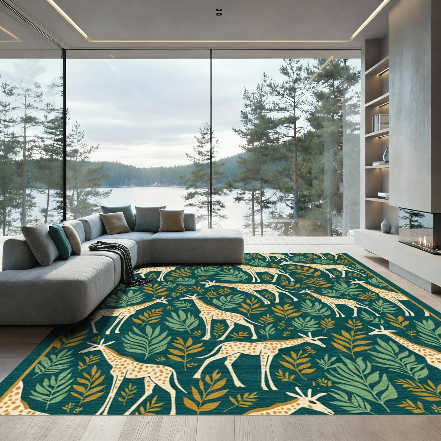 Playful Giraffe Foliage Garden Rug