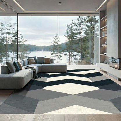 Modern Geometric Chevron Cream Navy Rug