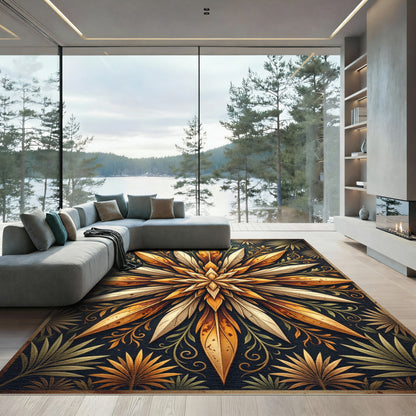 Golden Foliage Starburst Medallion Rug