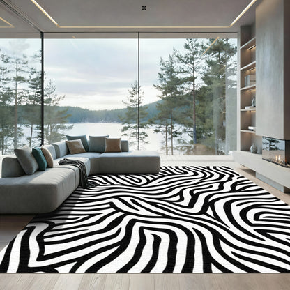 Bold Black White Animal Print Waves Rug