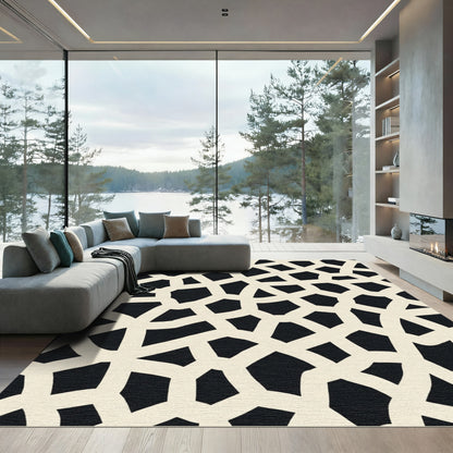 Organic Black White Interlocking Forms Rug