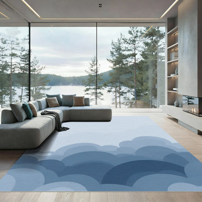 Soft Blue Cloudscape Layered Round Rug