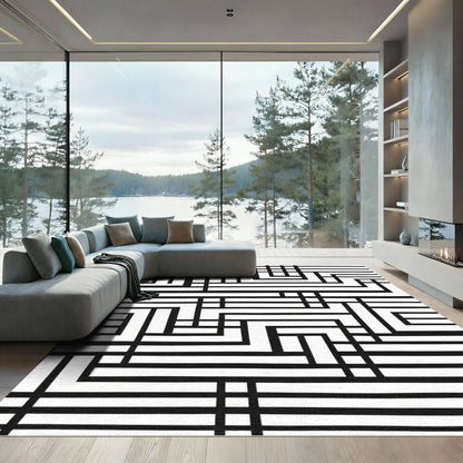 Monochrome Angular Geometric Maze Rug