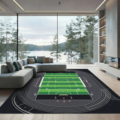 Vibrant Green Stadium Athletic Field Rug