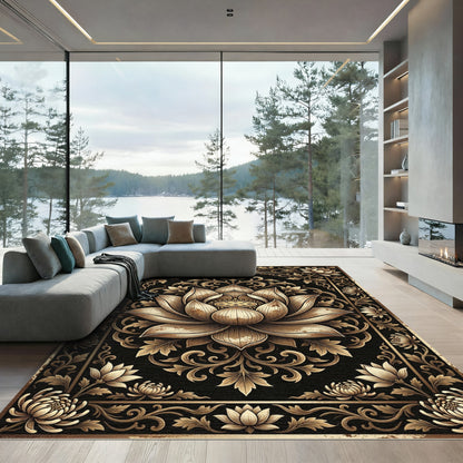 Golden Lotus Floral Ornate Rug