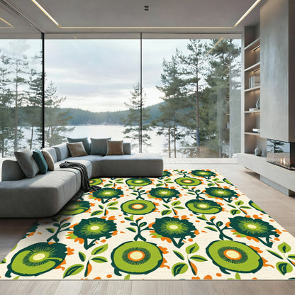 Green Orange Floral Garden Arrangement Rug