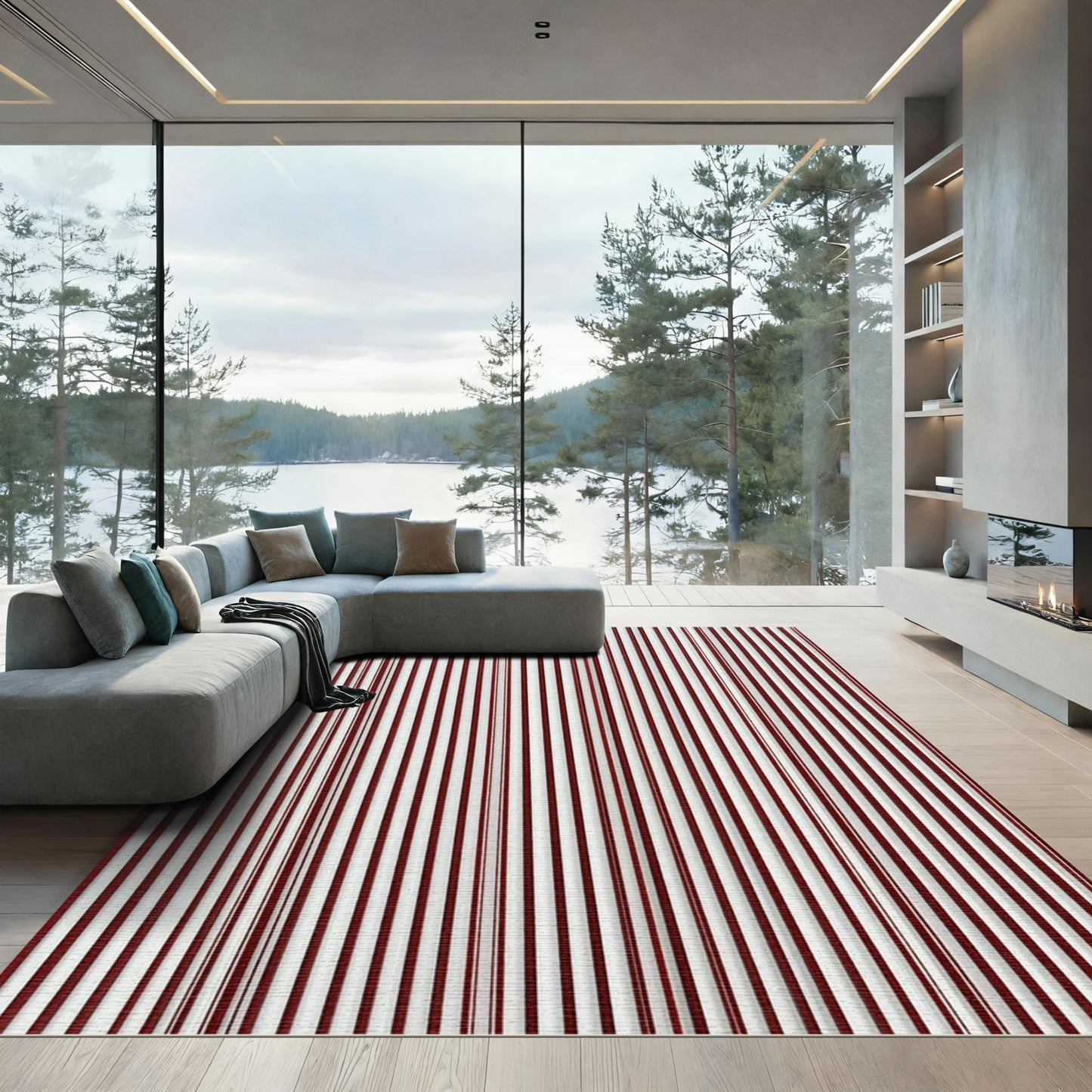 Rich Crimson Vertical Stripe Rug