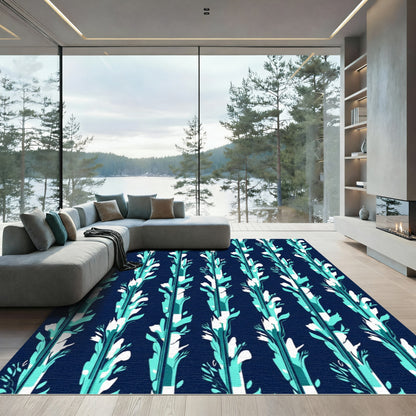 Midnight Blue Teal Vertical Botanical Rug