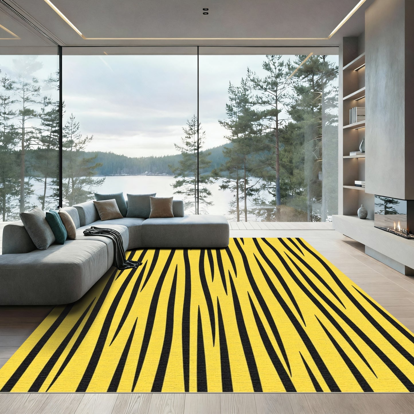 Bold Yellow Black Zebra Stripe Rug