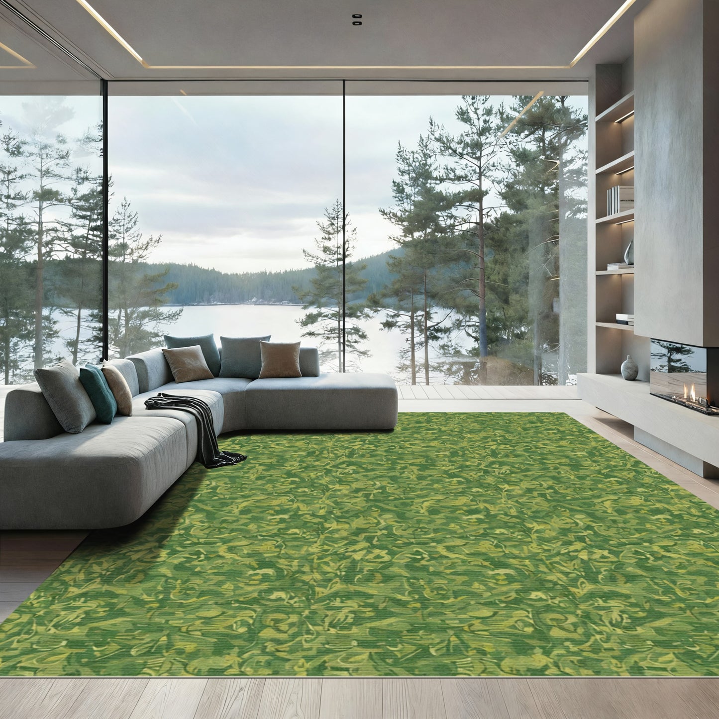 Verdant Abstract Swirls Garden Rug