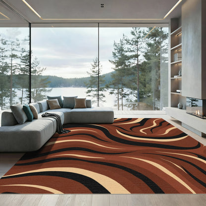 Earthy Waves Chocolate Tan Rug