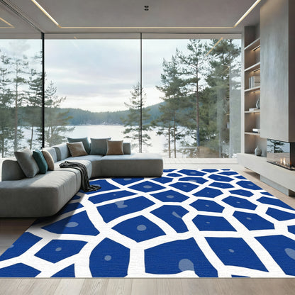 Deep Blue Organic Cell Structure Rug