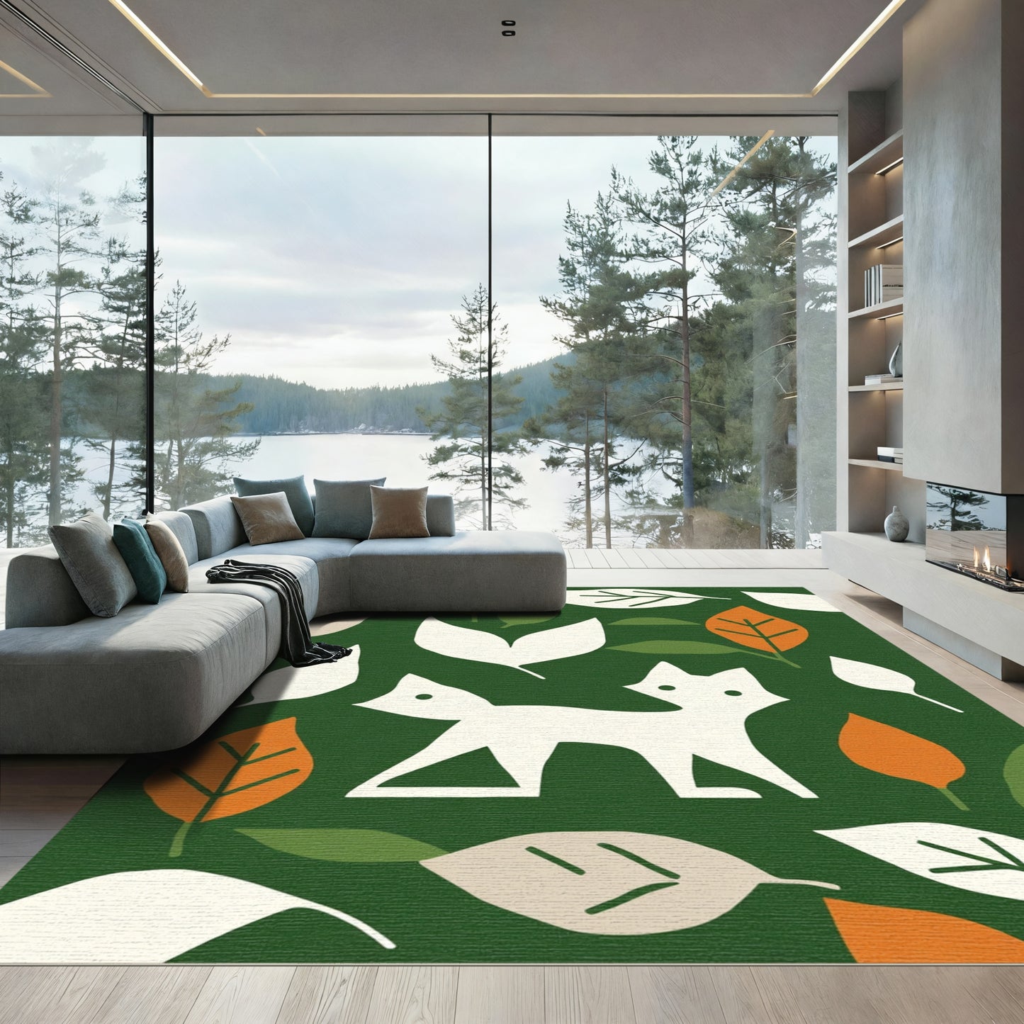 White Fox Autumn Leaf Woodland Rug