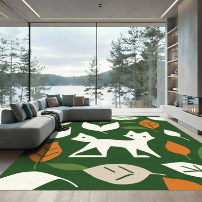 White Fox Autumn Leaf Woodland Rug