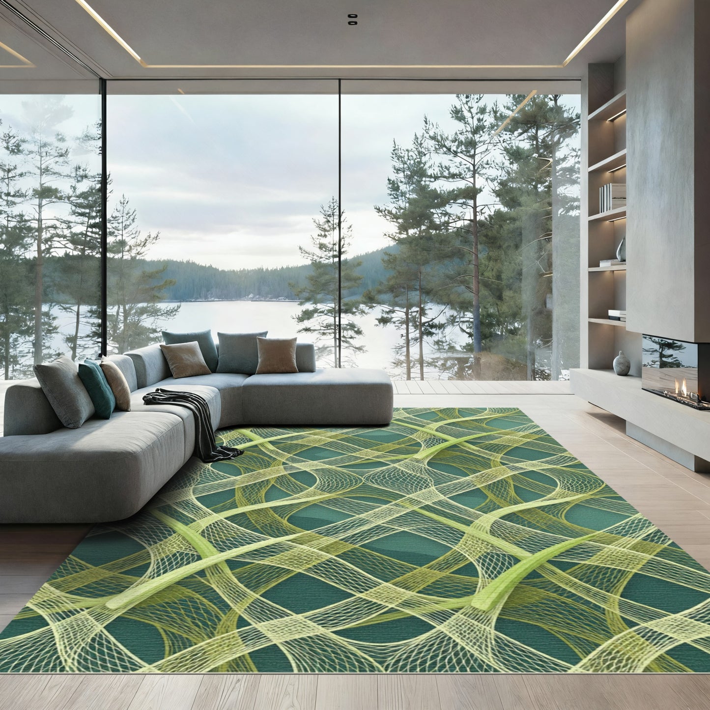 Emerald Woven Intertwined Mesh Ribbon Rug