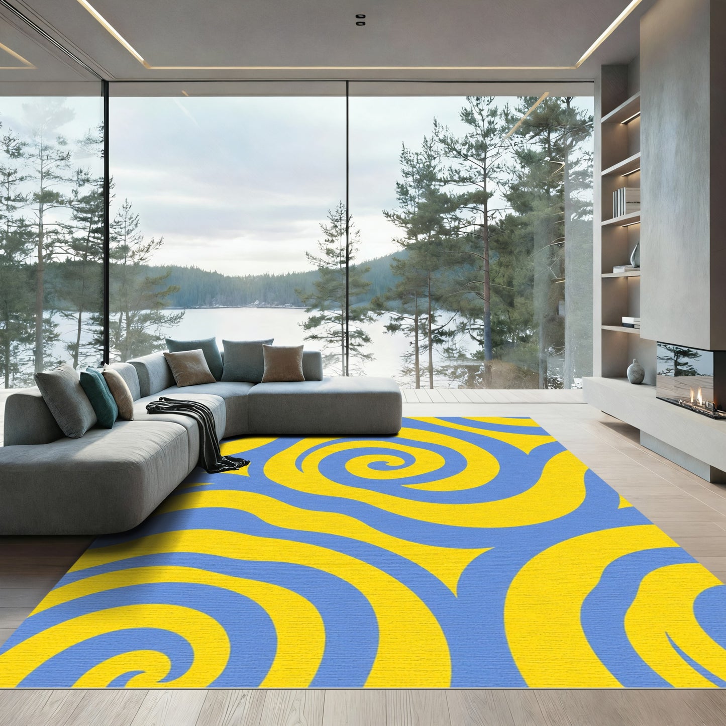 Abstract Blue Yellow Swirl Rug