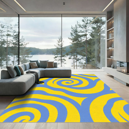 Abstract Blue Yellow Swirl Rug