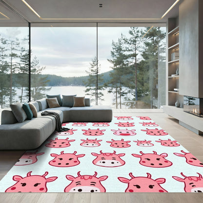 Cute Pink Cow Heads Pattern Rug