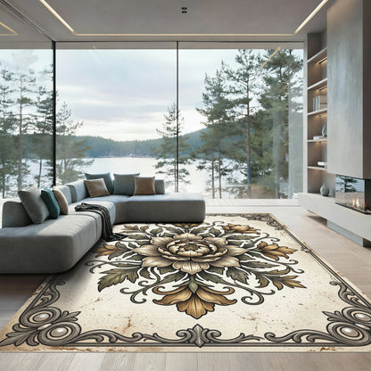 Vintage Golden Floral Ornate Medallion Rug