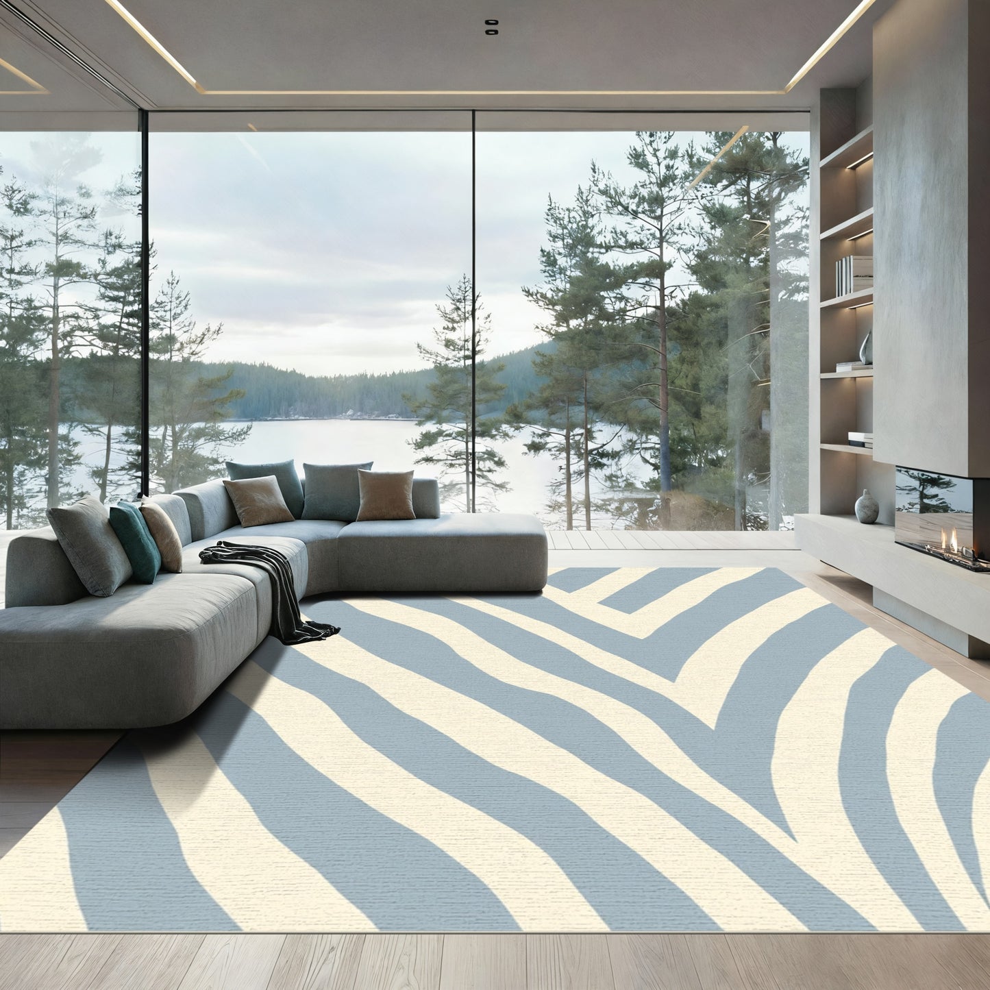 Pale Blue Wavy Stripe Rug