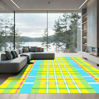 Brave Yellow Plaid Grid Layout Rug