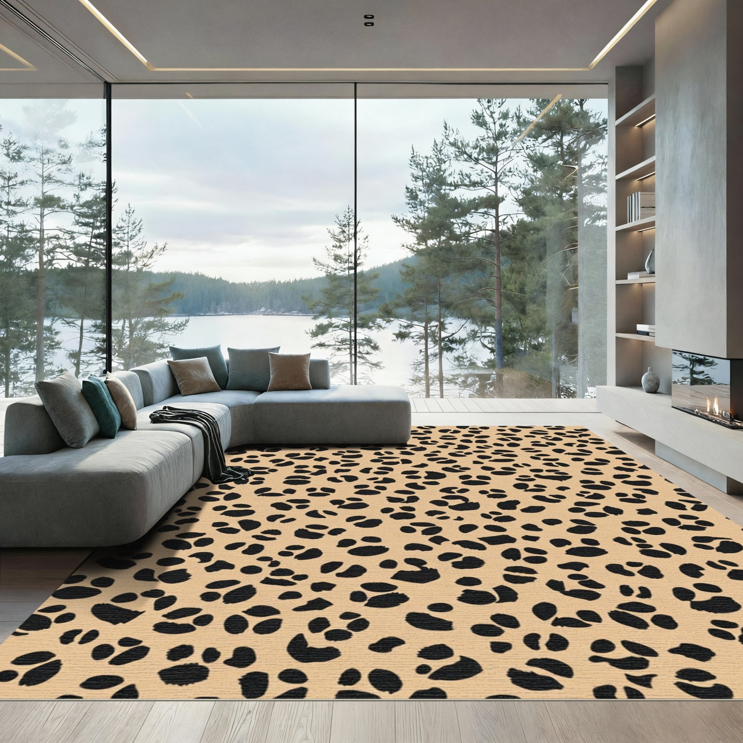 Tan Black Leopard Spots Rug