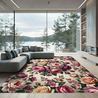 Romantic Dusty Rose Floral Bouquet Rug