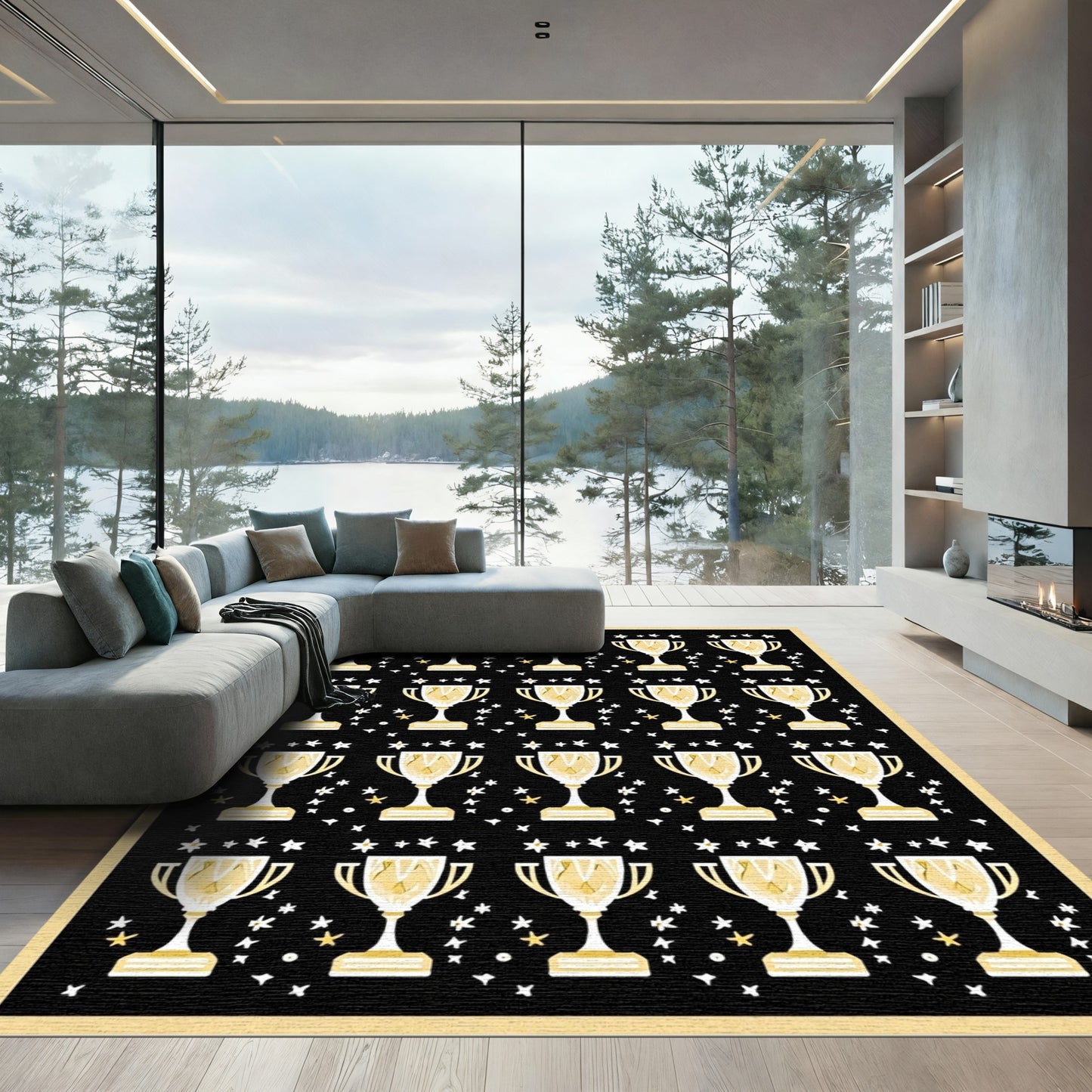 Gold Trophy Starry Night Collection Rug
