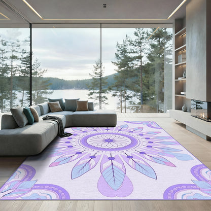 Gentle Lavender Feather Mandala Rug