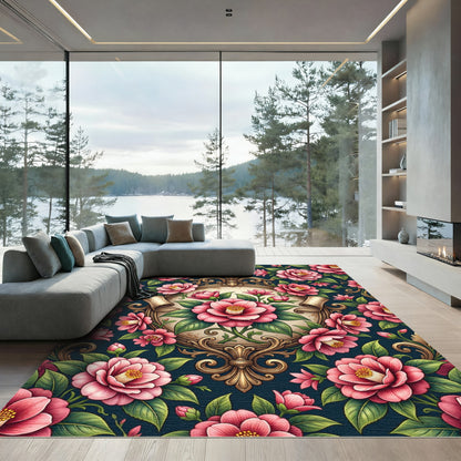 Victorian Blush Camellia Ornate Medallion Rug