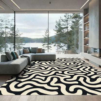 Abstract Cream Swirl Maze Rug