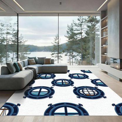 Navy Nautical Porthole Ocean view Rug
