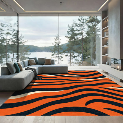 Bold Orange Black Tiger Stripes Rug