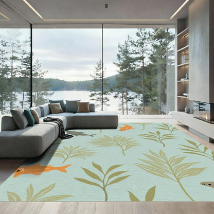 Underwater Foliage Orange Gray Fish Rug
