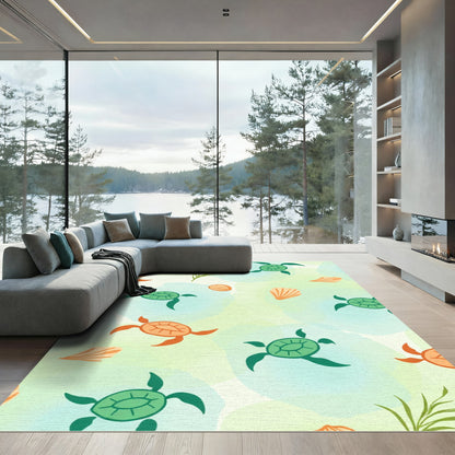 Sea Turtle Watercolor Splash Print Rug