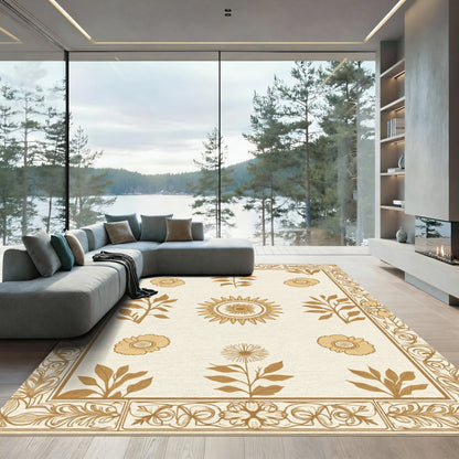 Brown Cream Botanical Art Nouveau Rug