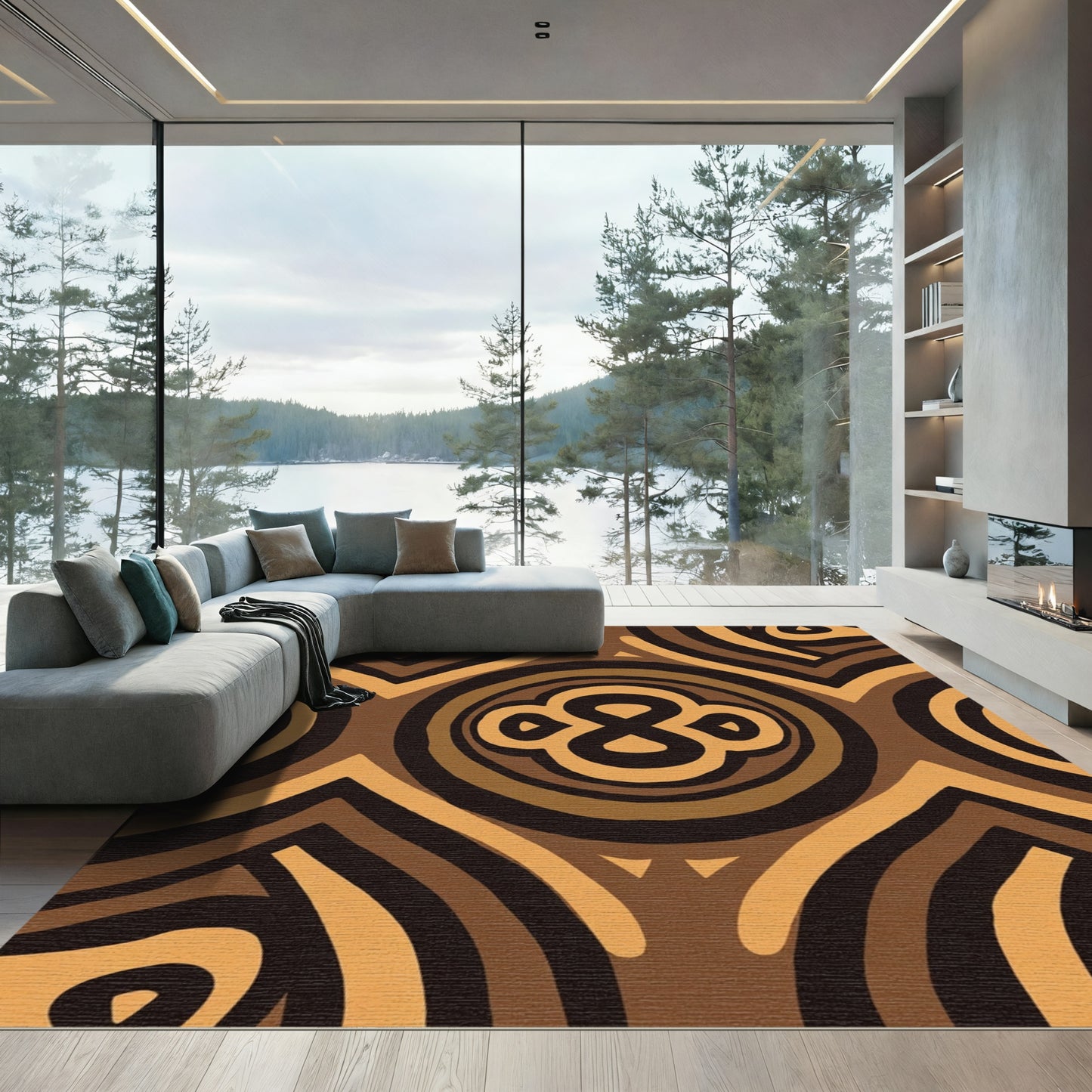 Warm Earth Tones Abstract Circles Rug
