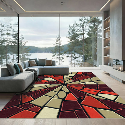 Crimson Beige Sunburst Mosaic Rug