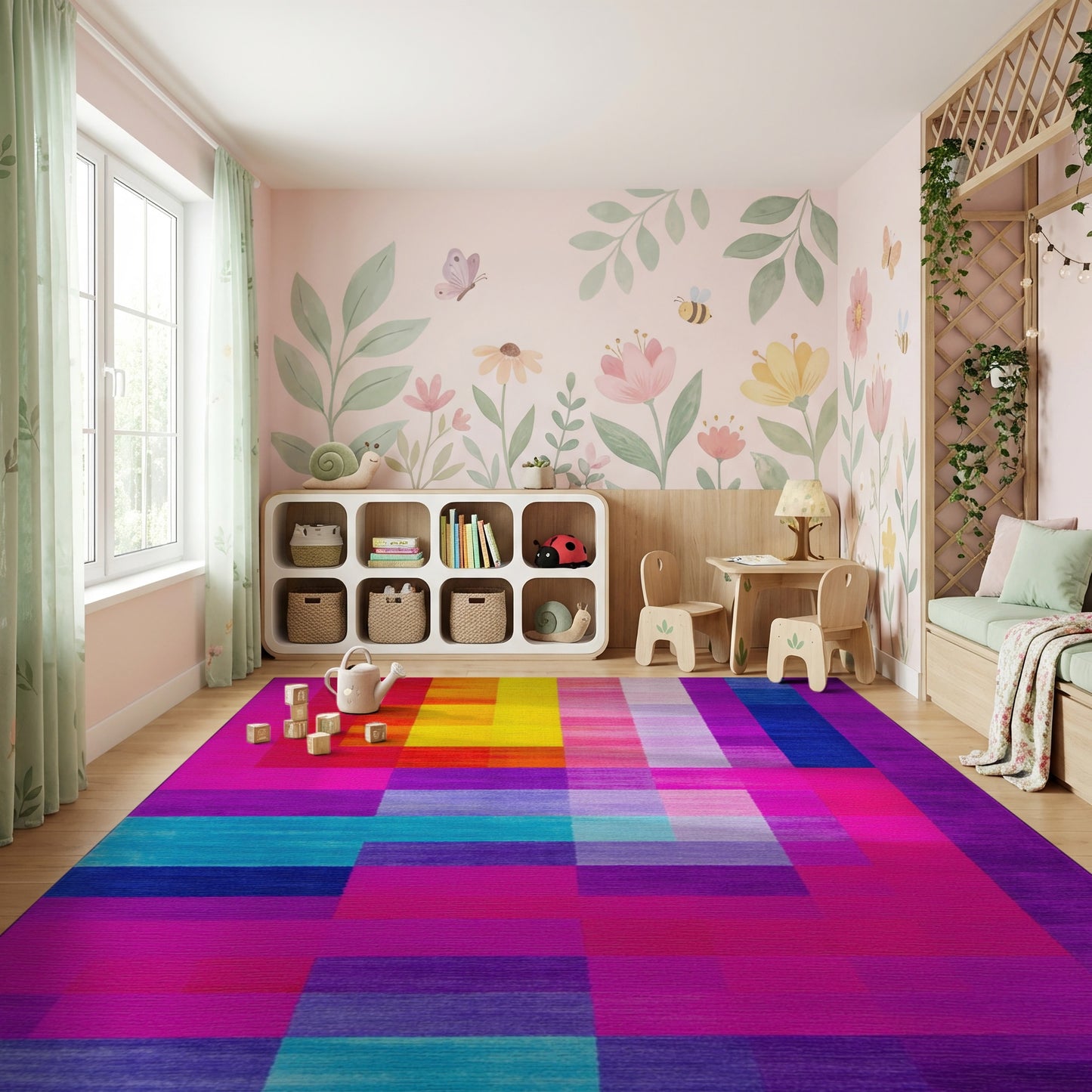 Vibrant Geometric Color Blocks Rug