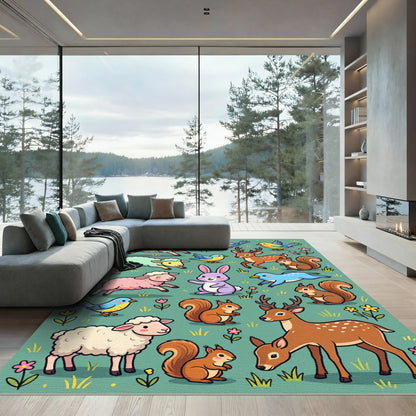 Whimsical Woodland Friends Sage Meadow Rug