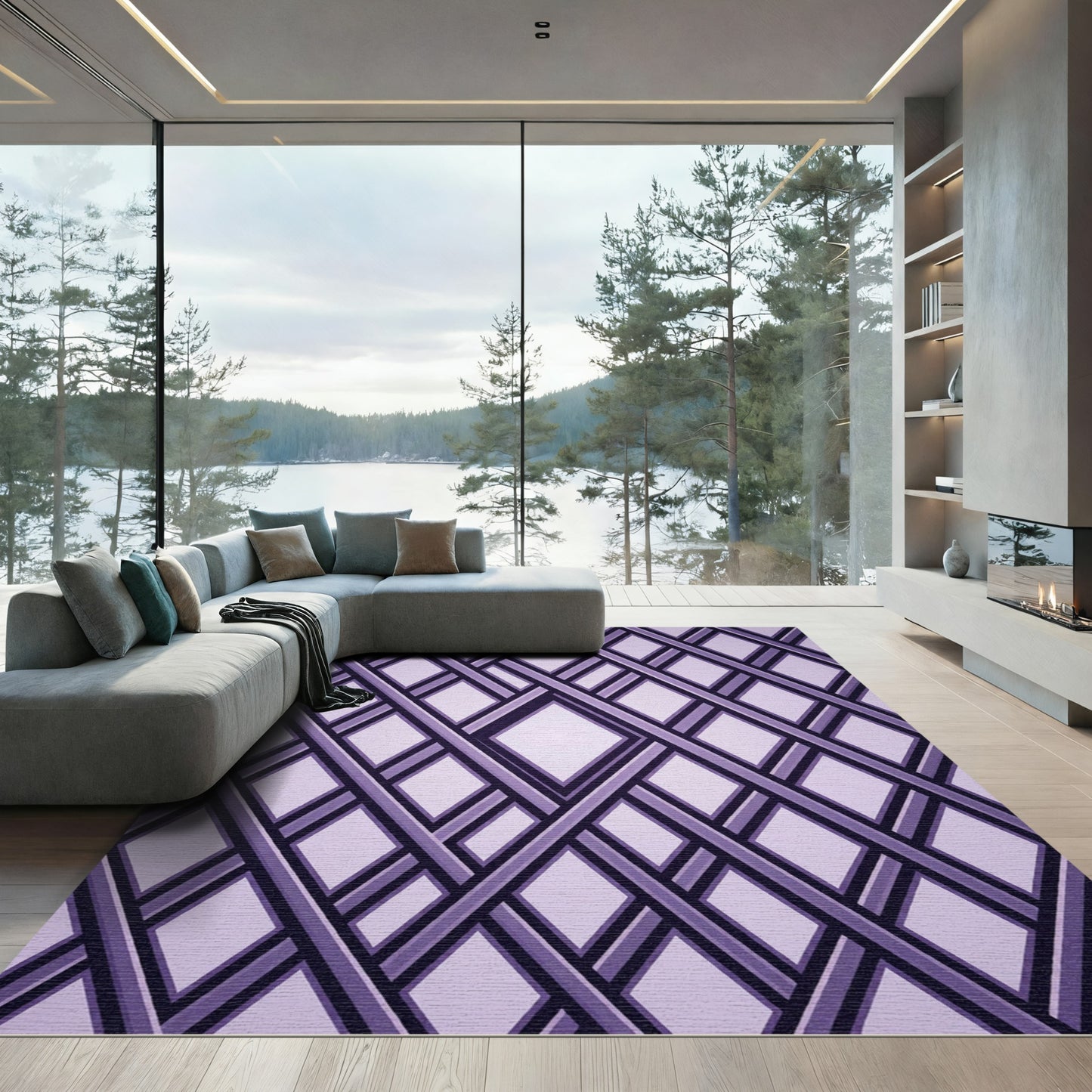 Sophisticated Violet Interwoven Diamond Lattice Rug