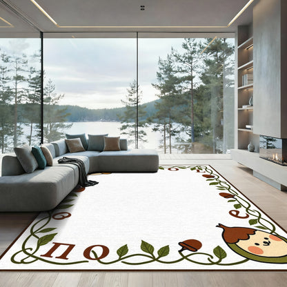 Cute Acorn Character Floral Border Rug